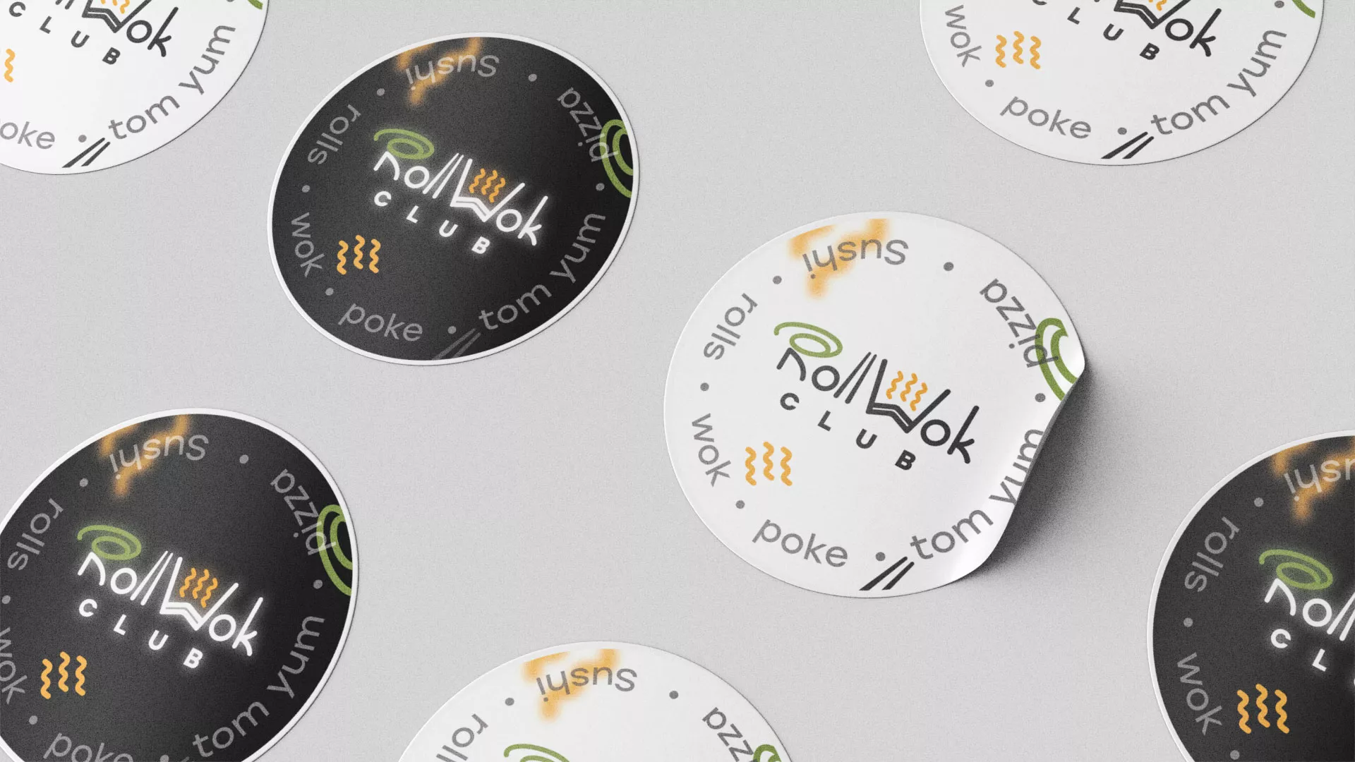 Разработка наклеек для суши-бара «Roll Wok Club» в Каспийске